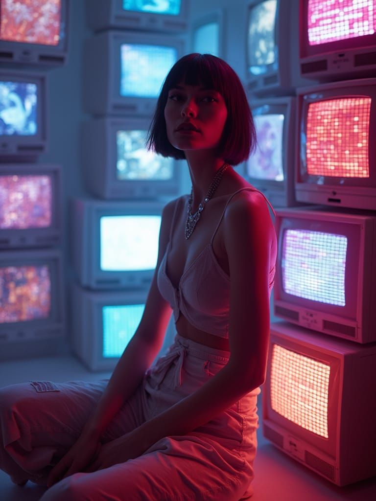 Neon Static: High Fashion in Glitchcore Studio