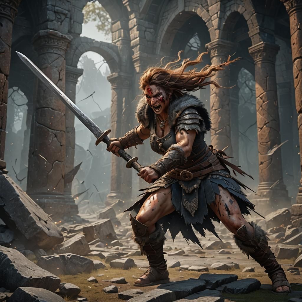 Granite Barbarian Woman with Longsword