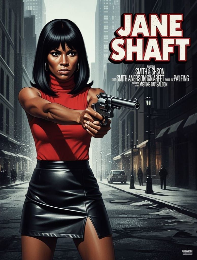 Jane Shaft: Hyperrealistic 1970s Action Movie Poster