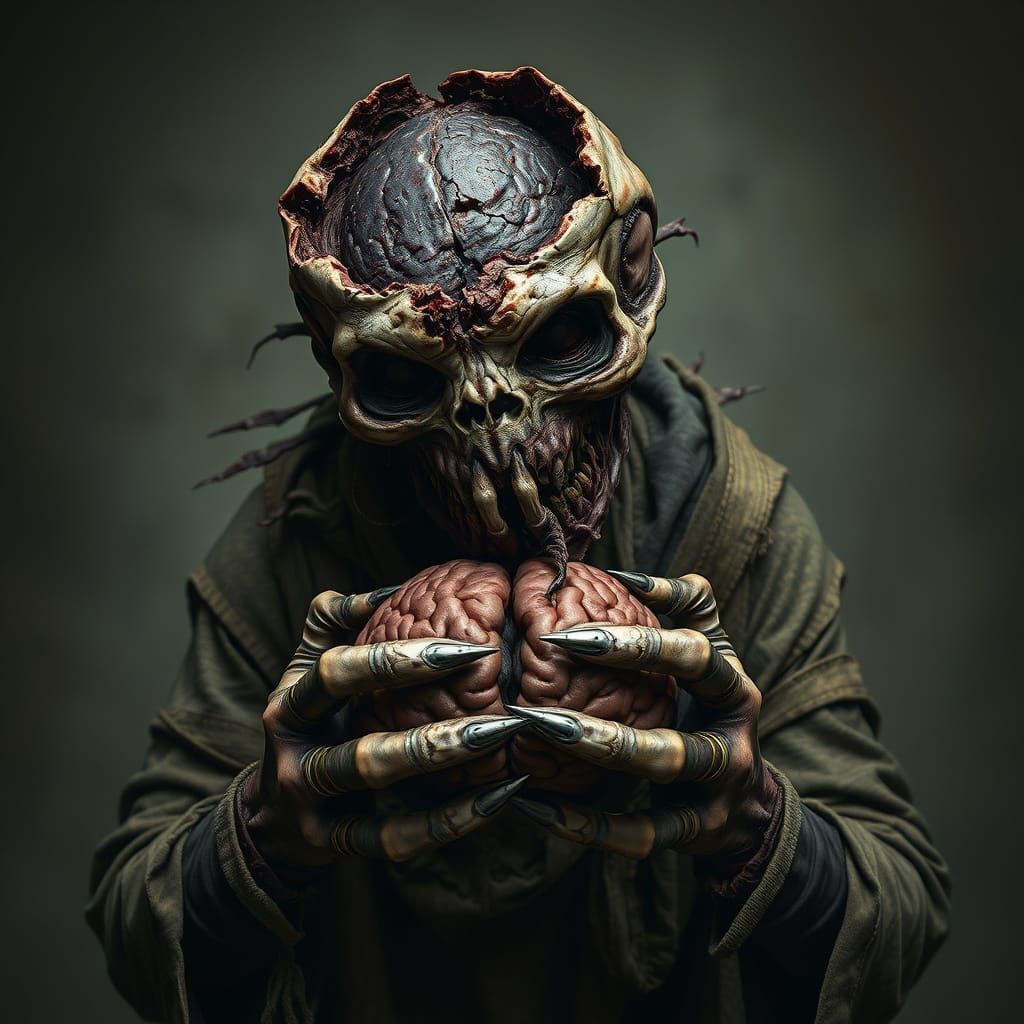 Grotesque Monster Holding Brain: Dark Gothic Art