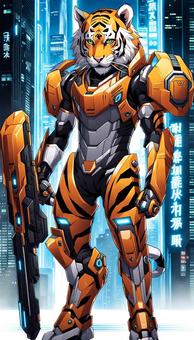 Cybernetic Tiger in Anime Style Armor
