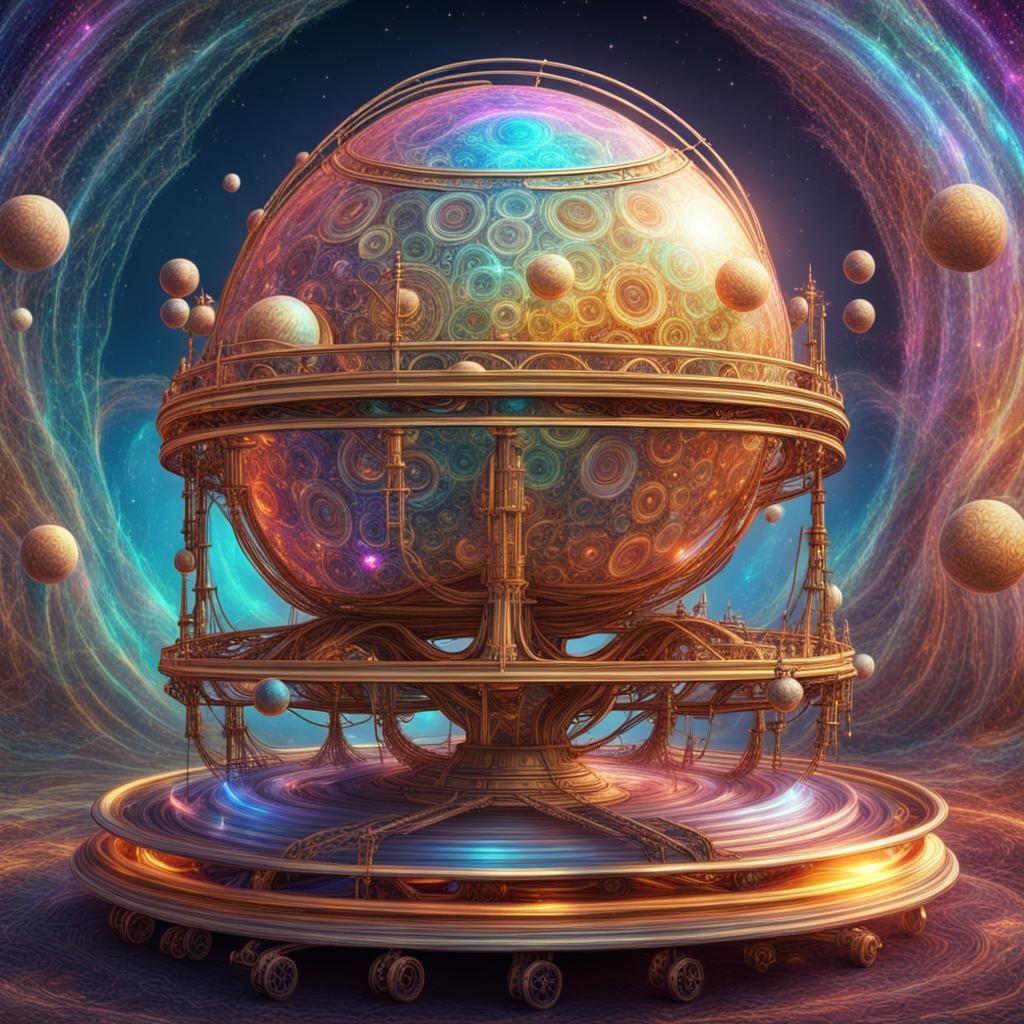 Cosmic Chariot with Gyroscopic Wheels, Holographic Illustrat...