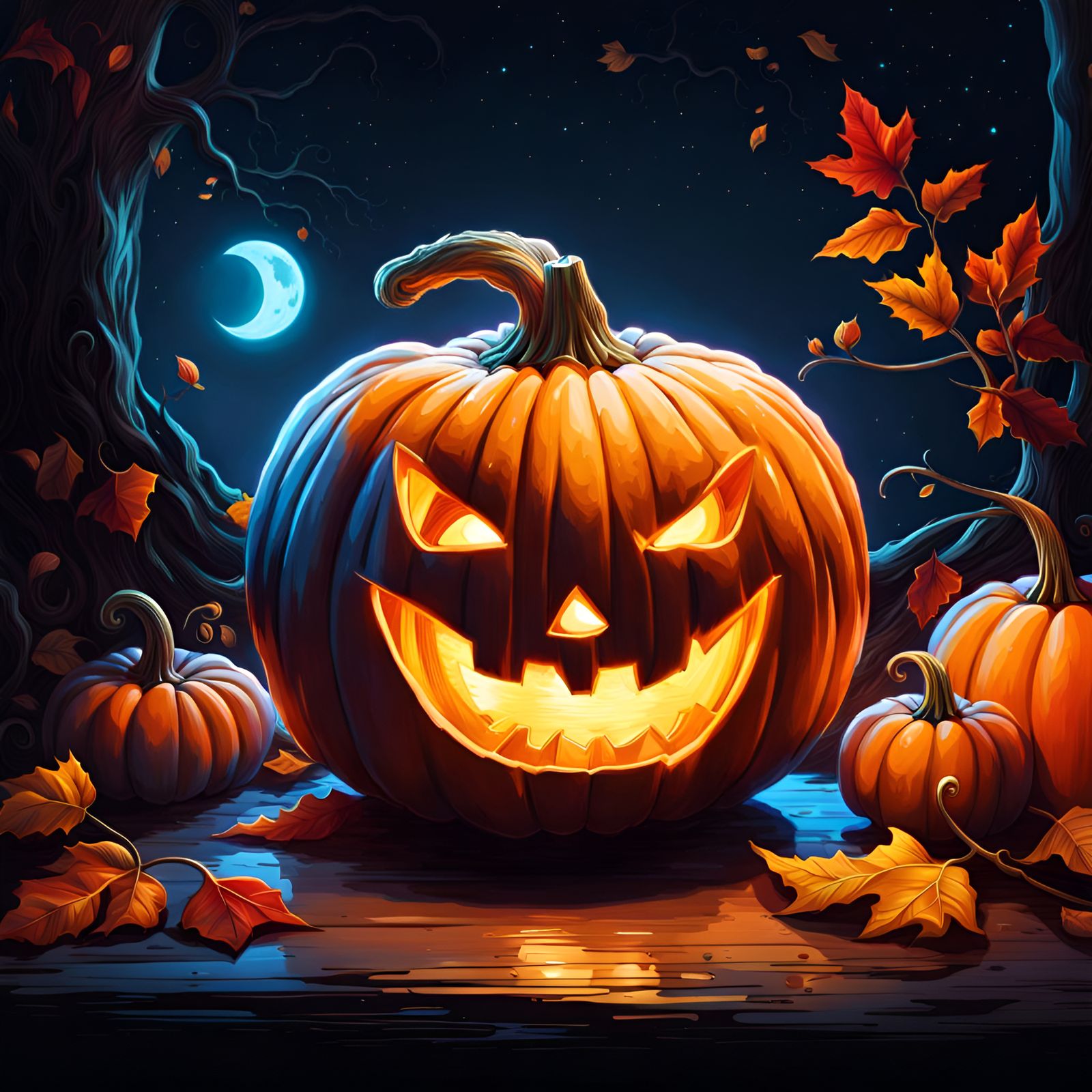Glowing NightCafe Pumpkin Carving: Hyper Detailed Digital Ar...