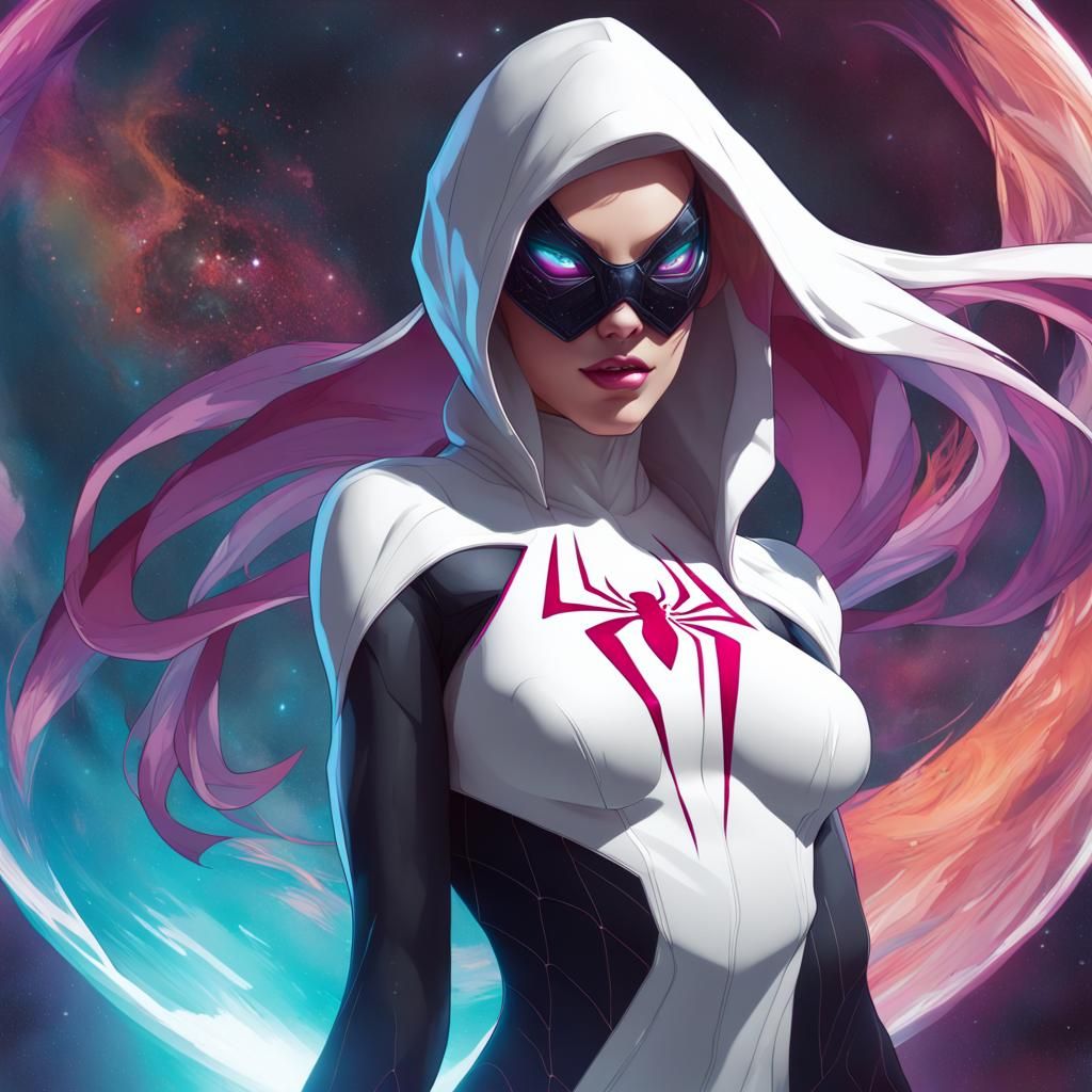 Colossal Spider-Gwen in Space, Hyperdetailed Portrait