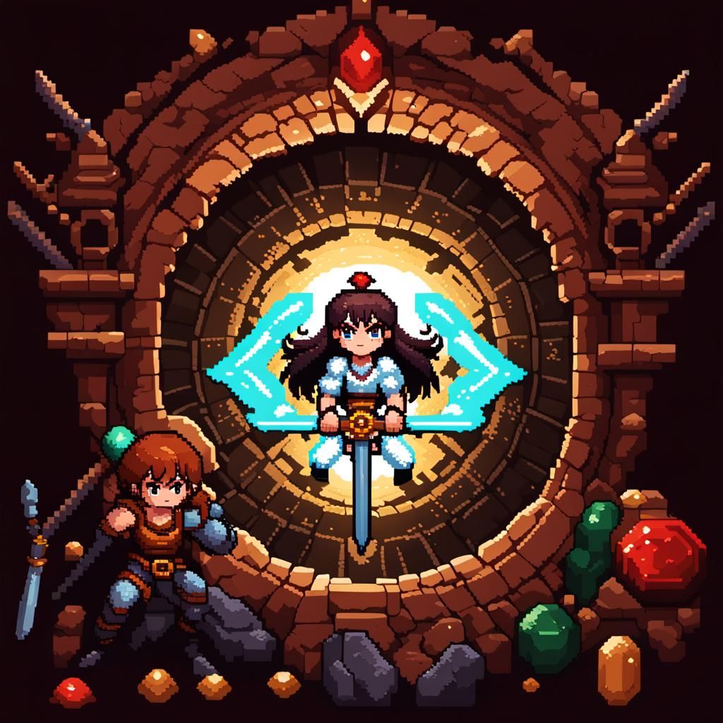 16-bit JRPG Pixel Art: Powerful Woman Warrior