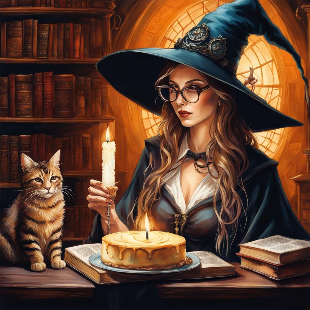 Librarian Witch Reading in Ethereal Library