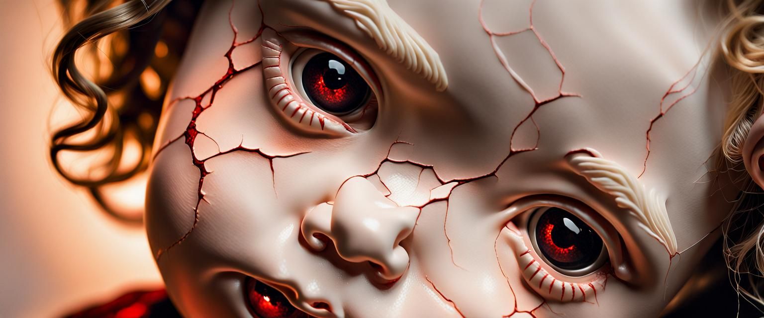 Cracked Porcelain Doll Portrait in Baroque Style