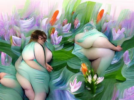 Lush Sapphic Scene Amongst Lilies in Watercolor