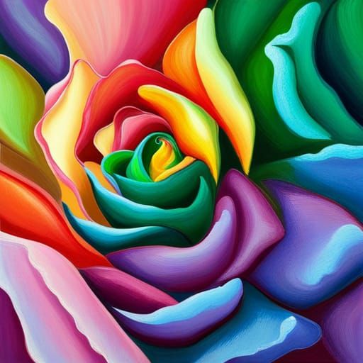 Rainbow Roses in Abstract Art Style