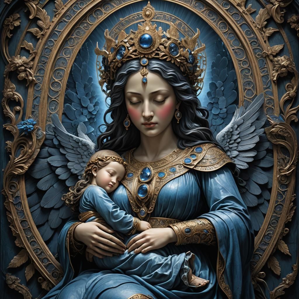 Mother Goddess and Child ~ Hypnotic Blue Angel