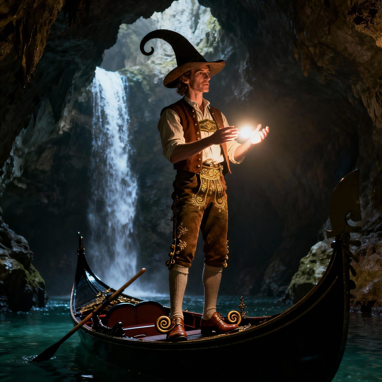 Cave Explorer Illuminates Underground River in Bavarian Outf...