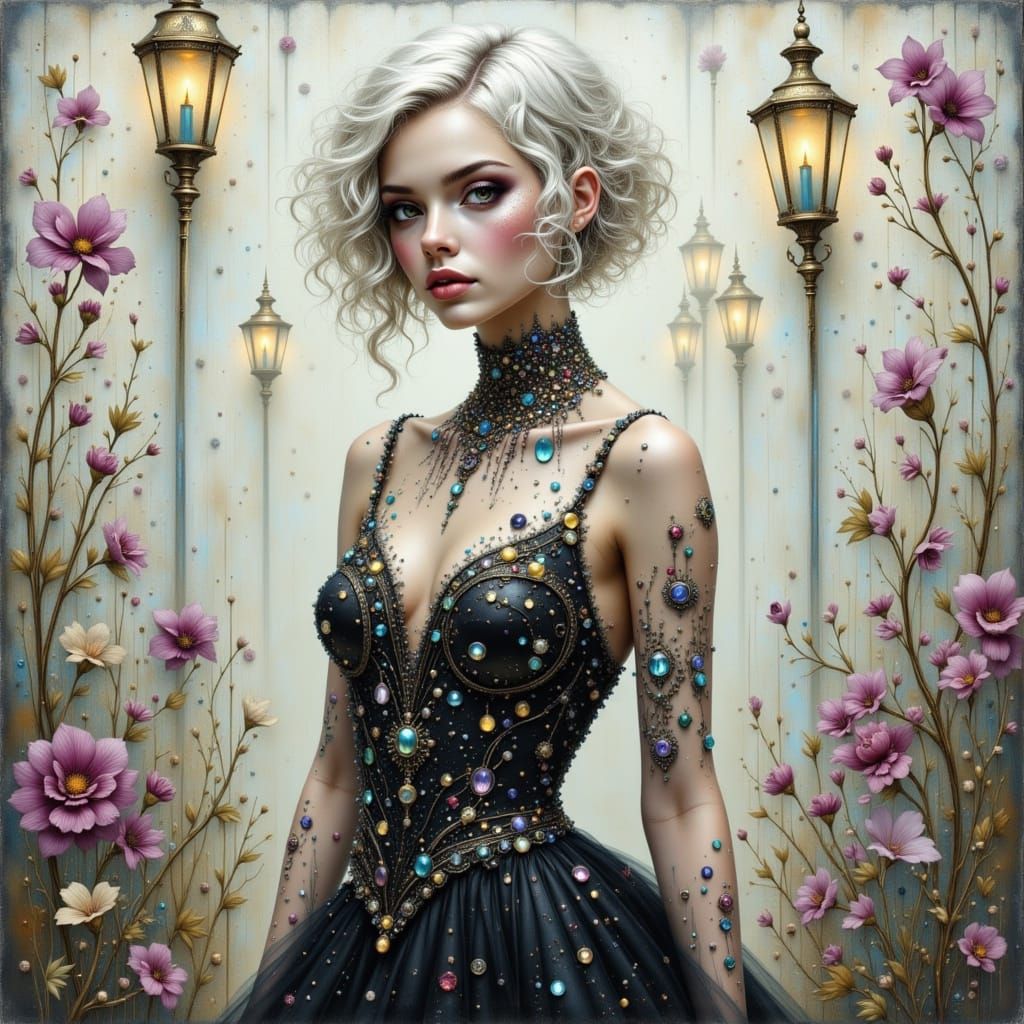Woman with Iridescent Stones in Ethereal Style