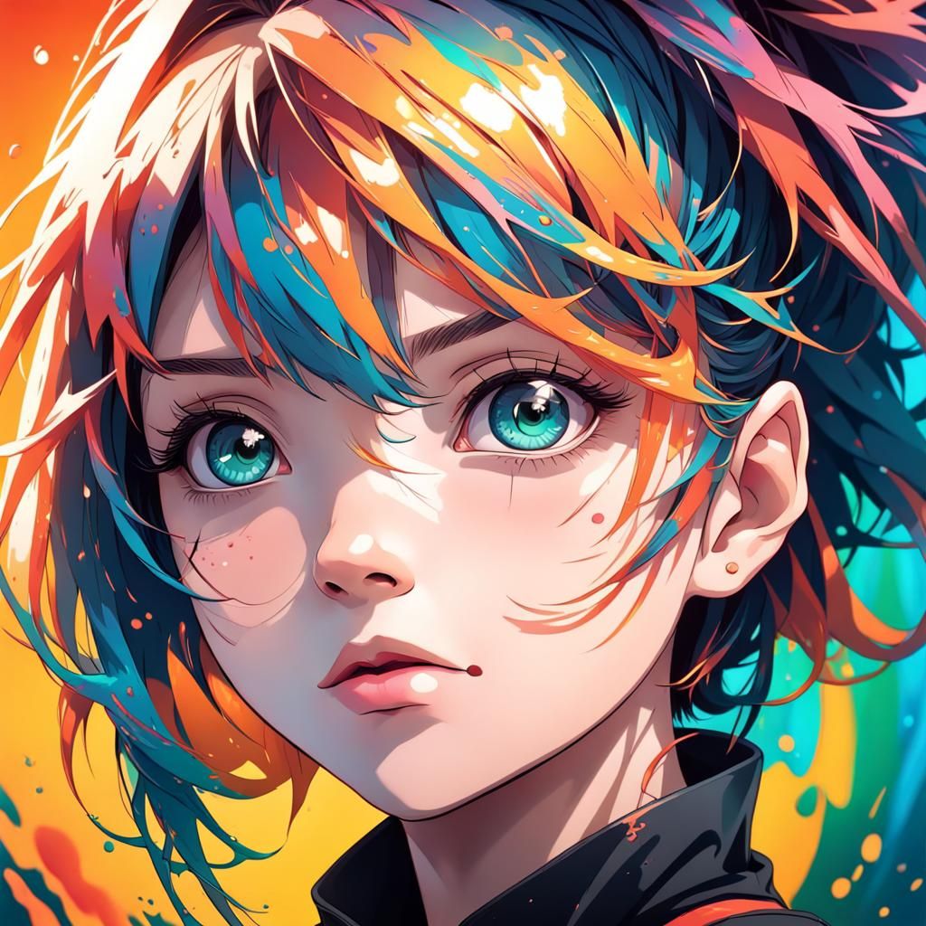 Hyperrealistic Anime Girl in Splash Art Style
