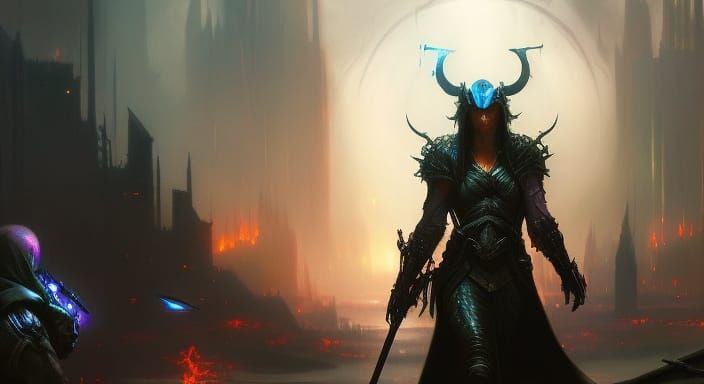 Alien vs Angel in Dystopian Dark Fantasy Art