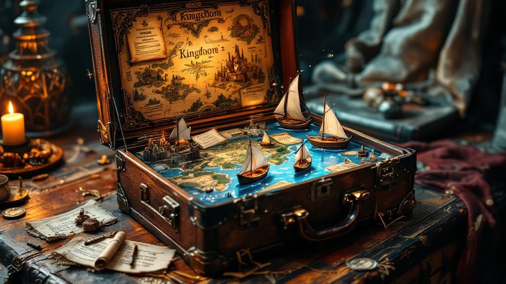 Antique Suitcase Reveals Miniature Kingdom with Sailing Rive...