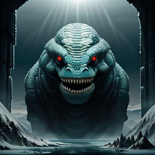 Hyper-Realistic Ice Age Sea Monster in Frozen Prison