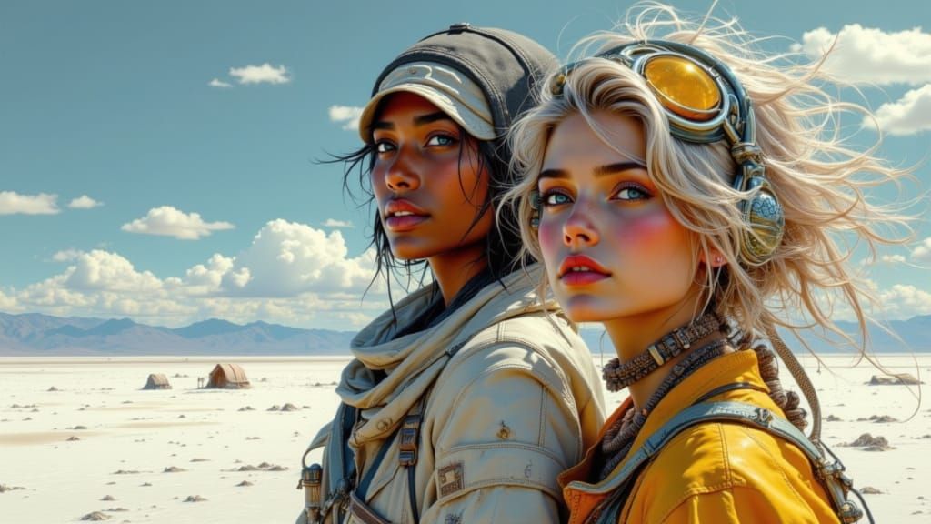 Beach Sailors on Salar de Uyuni in Dynamic Concept Art Style