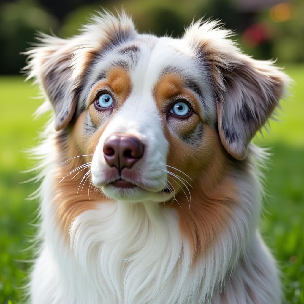 Australian Shepherd Surrounded by Pies in Whimsical Setting
