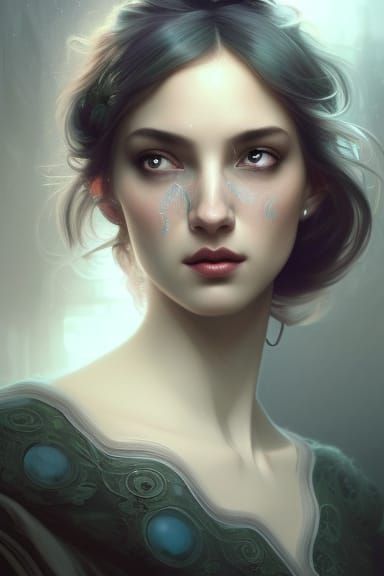 Shimmering Woman Portrait in Hyperdetailed Style