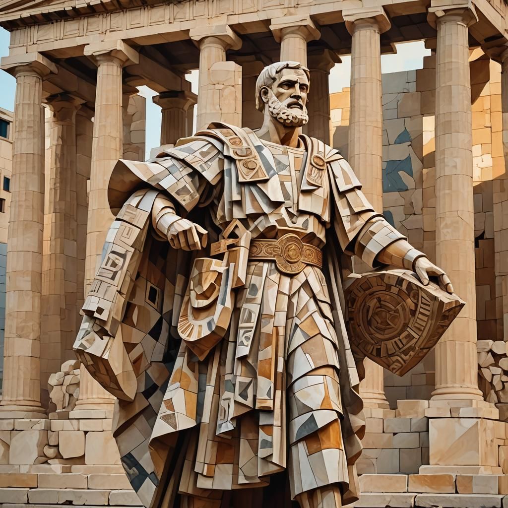 Cubist Philosopher Plays Aulos Before Parthenon