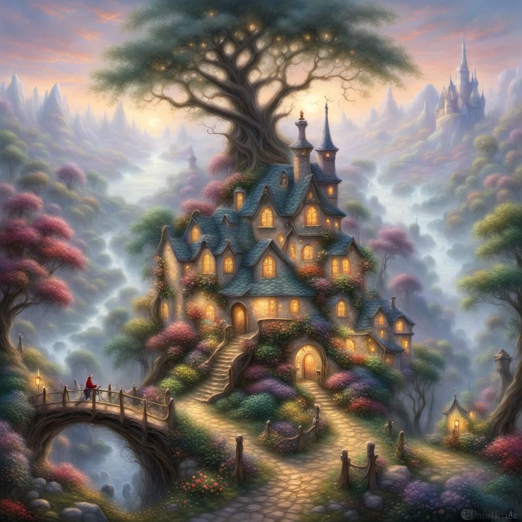 Ethereal Elf Village in Tree Branches