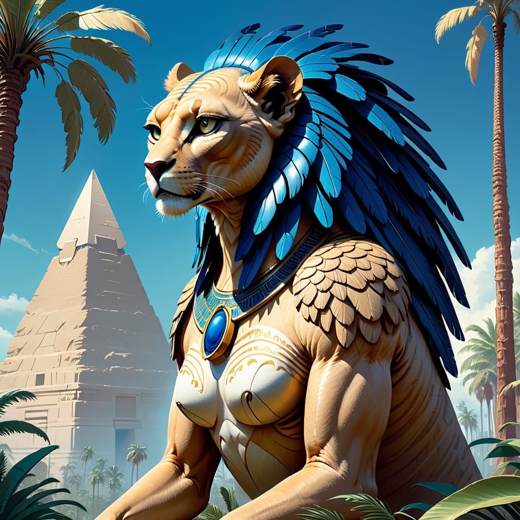Majestic Hybrid Sphinx in Tropical Landscape