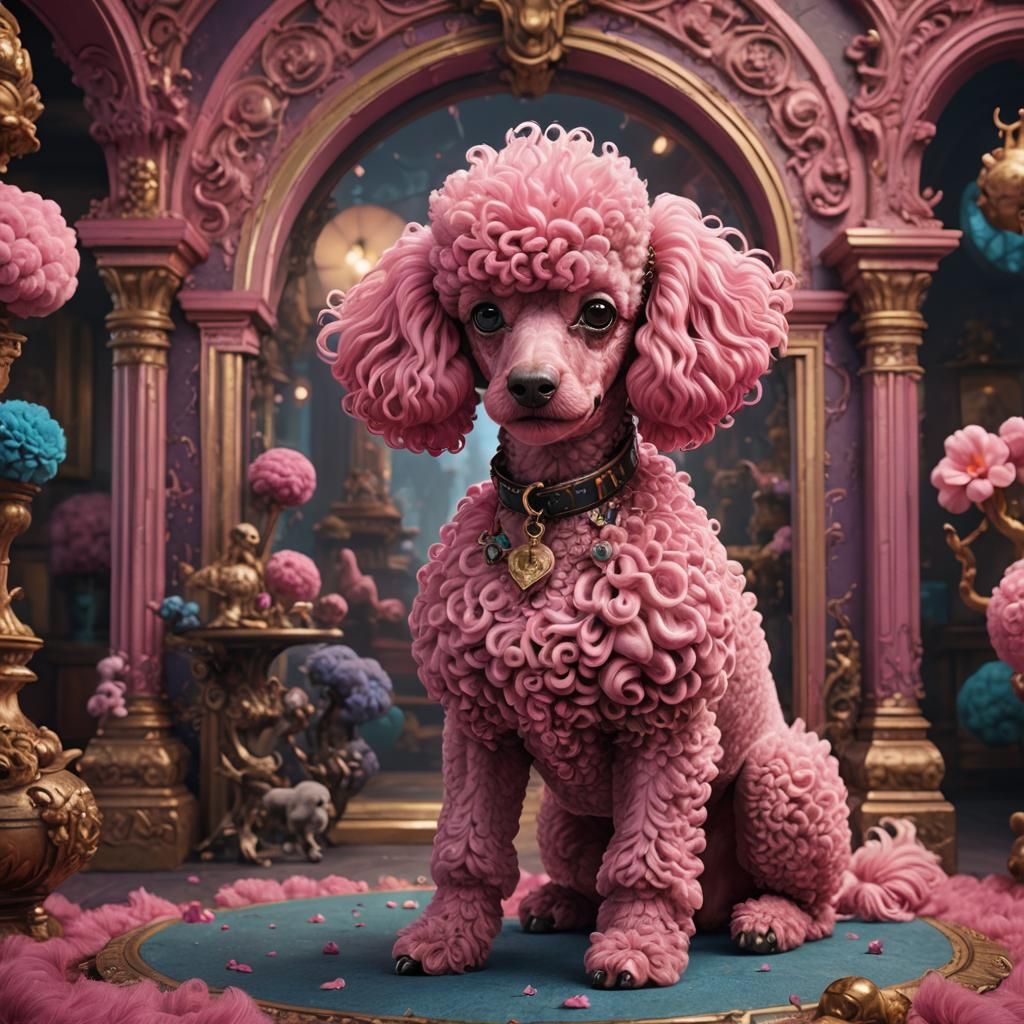 Fantastical Pink Poodle in Detailed Digital Painting