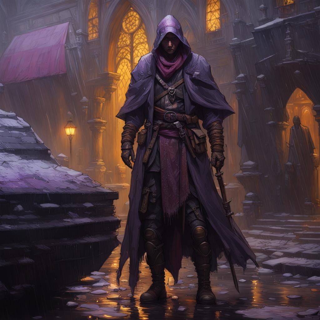 Bloodied Assassin in Dark Fantasy Style