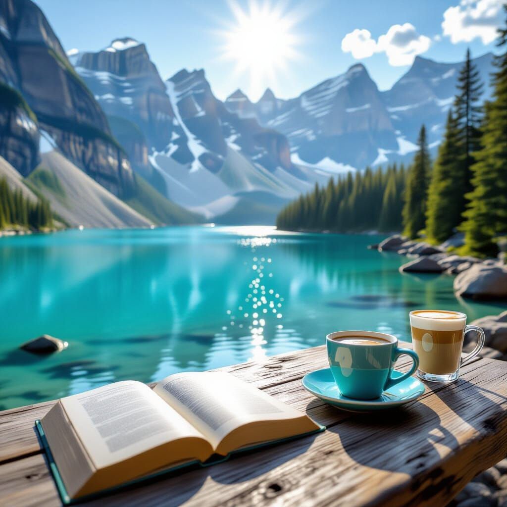 Turquoise Lake: Summer Morning Scene with Waterfall