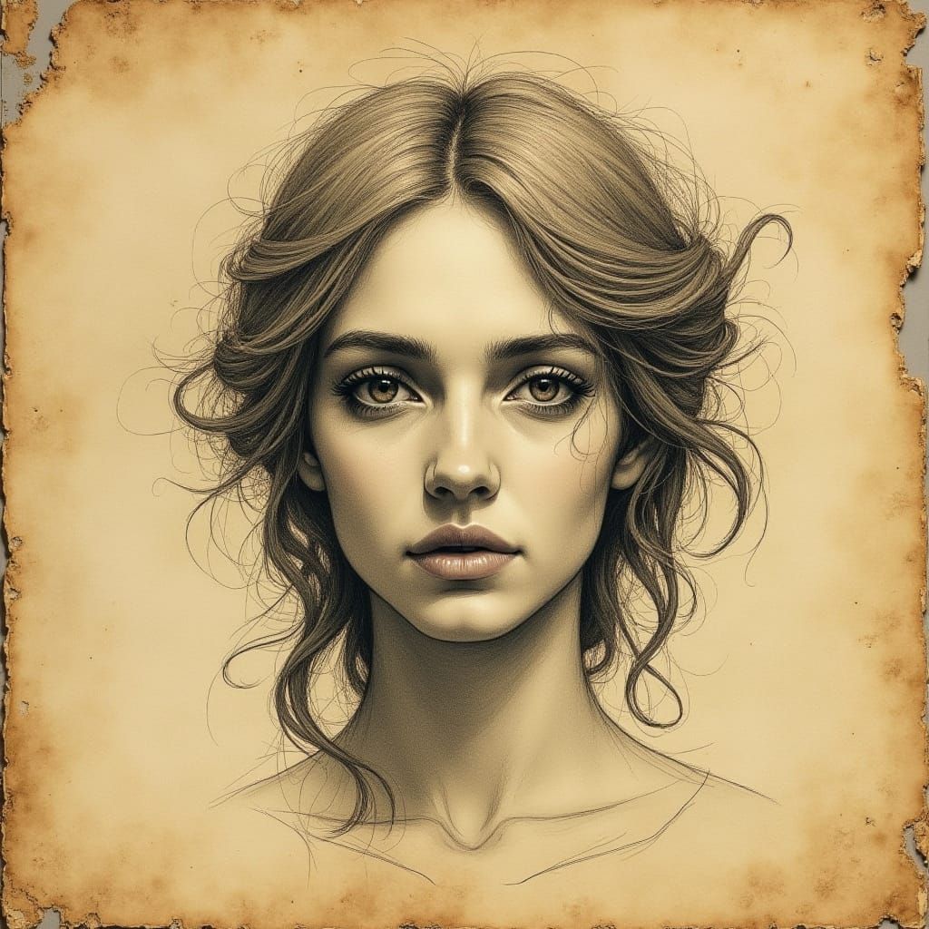 Weathered Parchment Portrait in Photorealistic Detail