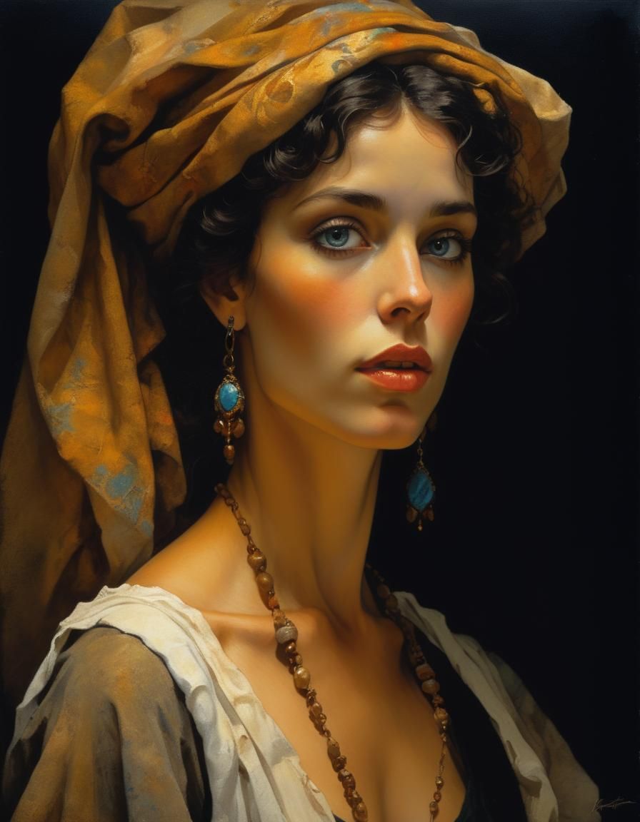 Gypsy Woman in Renaissance Oil Painting Style