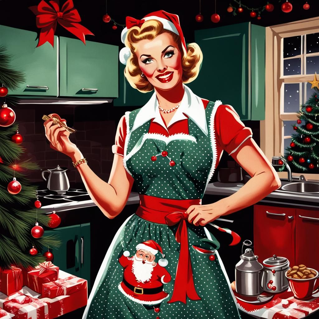 Dark Horror: 1950s Housewife in Christmas Apron