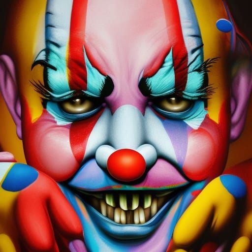 Hyperrealistic Clown in Colorful Splash Art Style