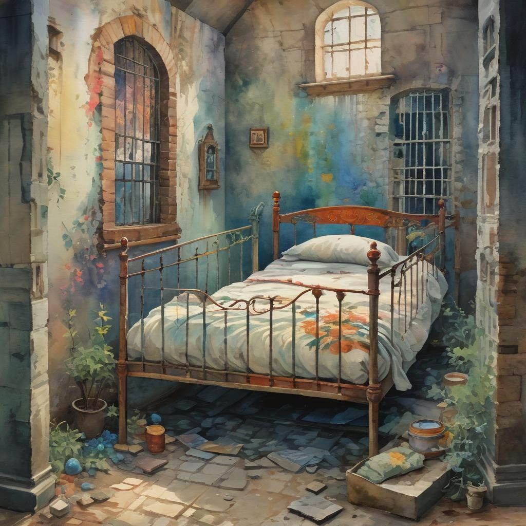 Inmate's Lullaby: Gouache and Watercolor Masterpiece