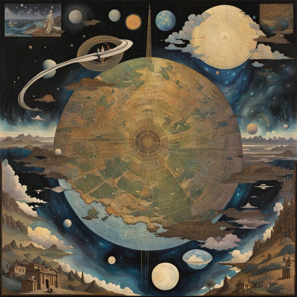 Fantasy Map Collage in Mixed Artistic Styles