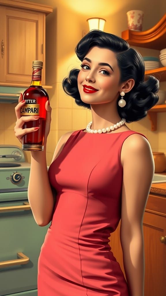 Vintage Campari Ad Featuring Woman in 1950s Kitchen