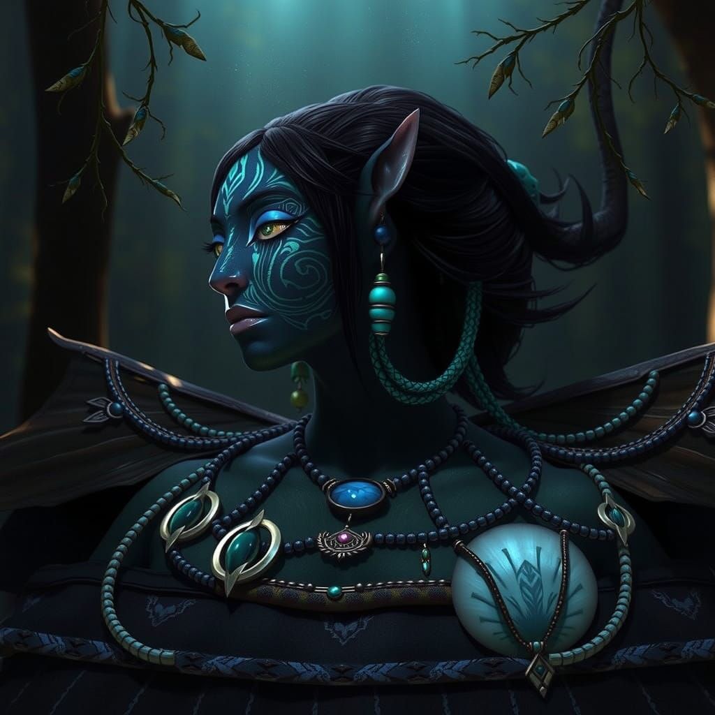 Na'vi Warrior in Ethereal Blue Skin and Regal Attire