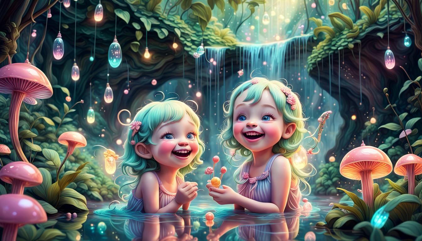 Magic Pixies Laughing in a Candyland Garden
