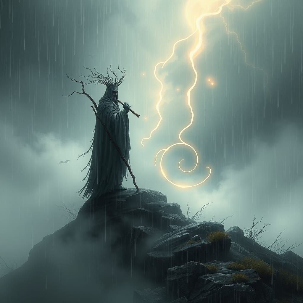 Ancient Baltic Pagan Landscape in Mysterious, Dreamlike Styl...