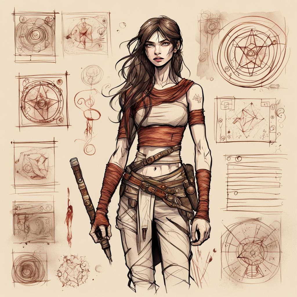 Amazon Woman Sketchbook Character Sheet in 4K