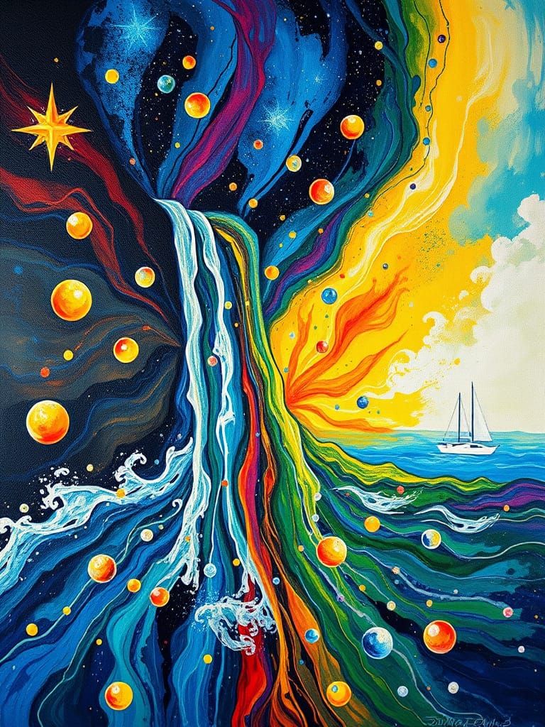 Surreal Waterfall of Colors Flows from Canvas