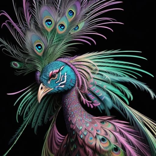 Peacock Woman: Abstract Portrait in Surreal Bioluminescence