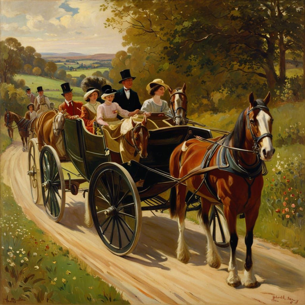 Carriage Ride Through Countryside: Impressionistic Style