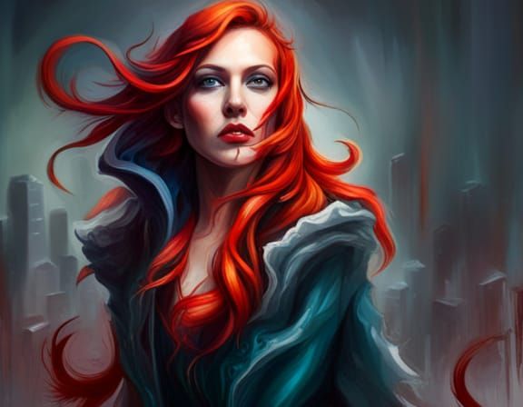 Fiery Red-Haired Ice Queen Graffiti Art