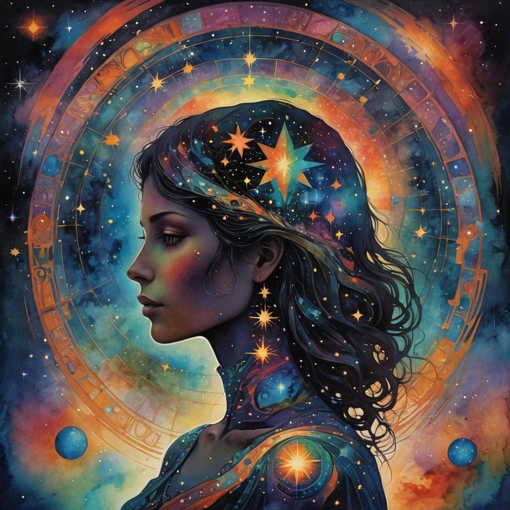 Psychedelic Silhouette with Cosmic Portal and Stars