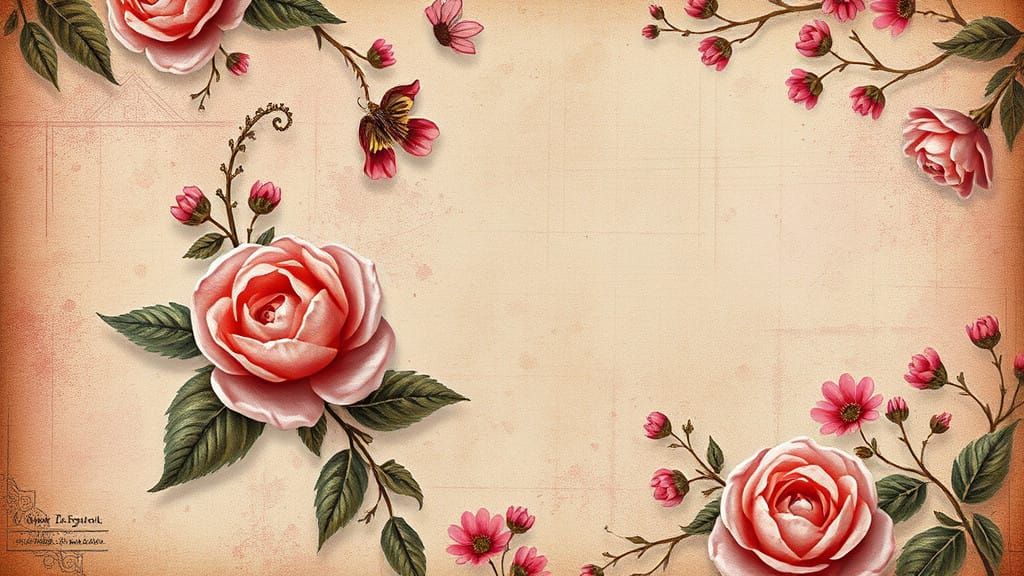 Whimsical Floral Shabby Chic Artwork in Vintage Style