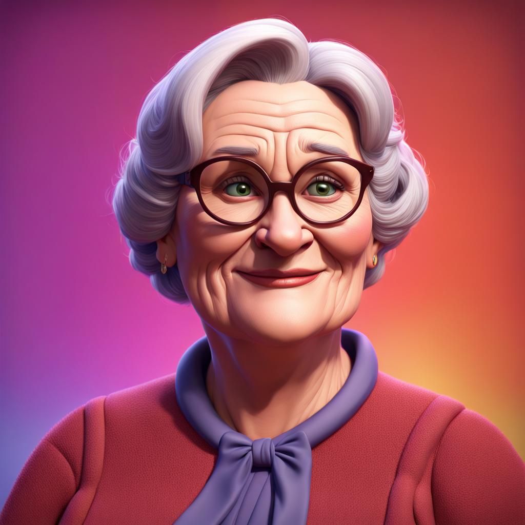 Mrs. Doubtfire Portrait in Pixar 3D Style