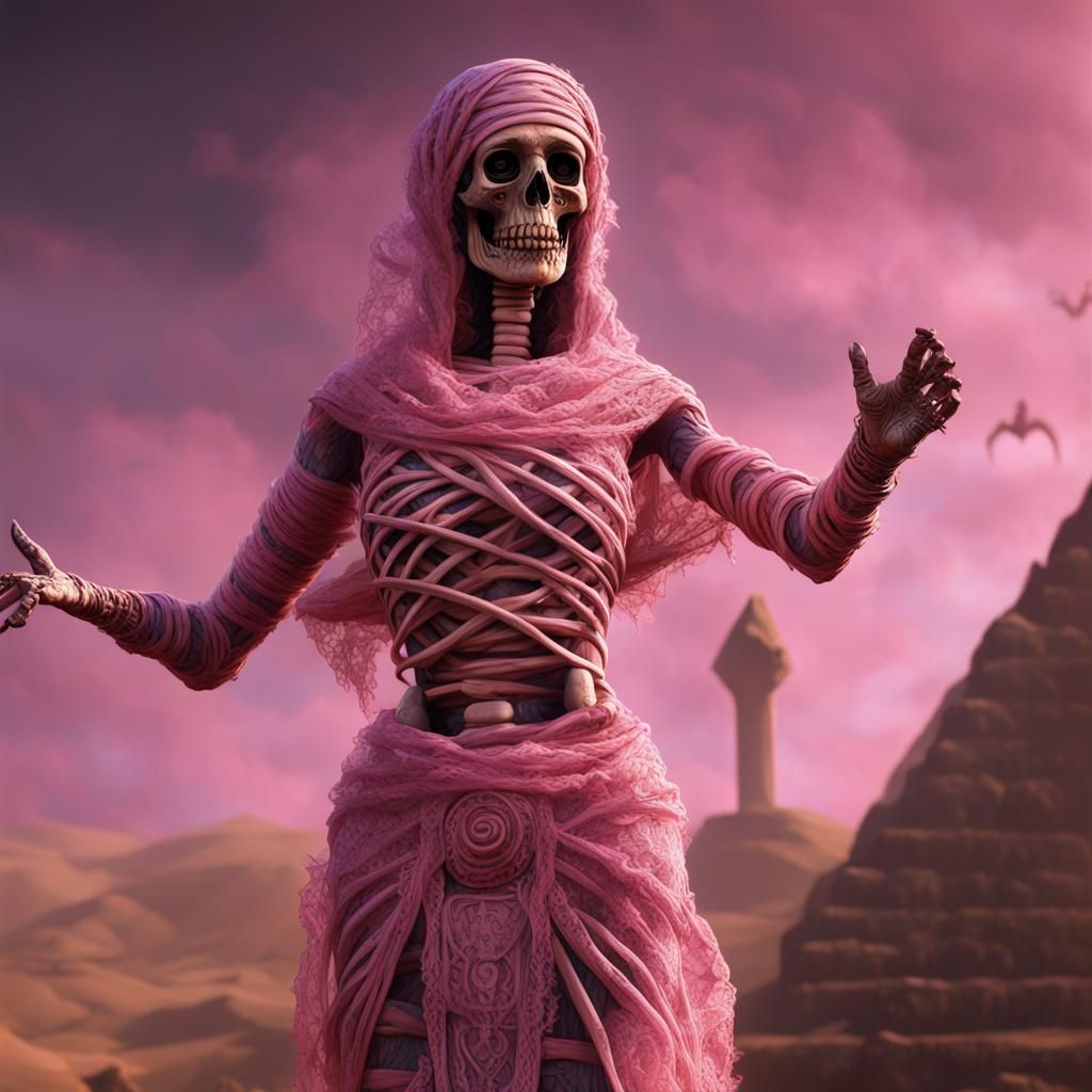 Halloween Mummy Wrapped in Pink Lace