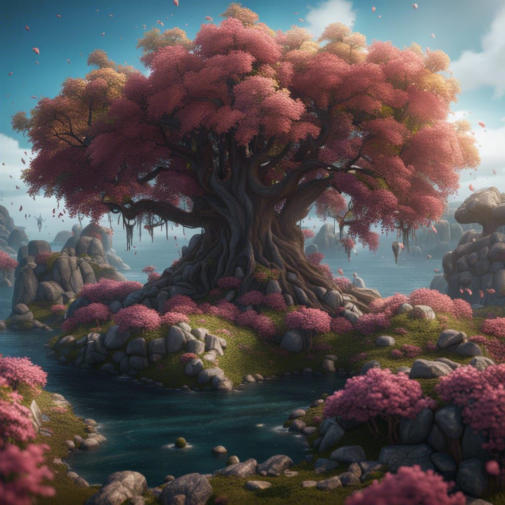 Fantastical Island of Flowering Trees: Detailed Matte Painti...