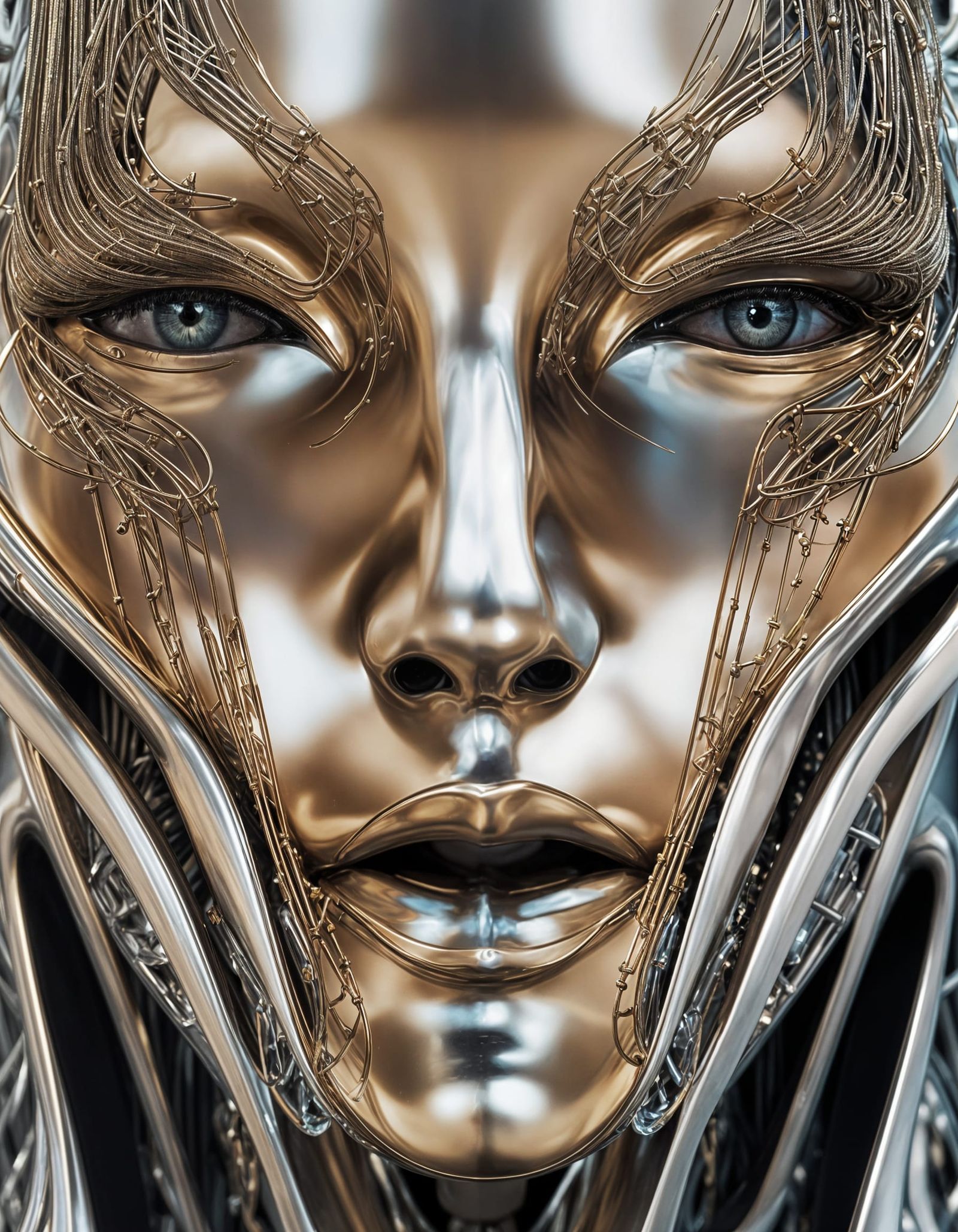Futuristic Android Face in Desert, Photorealistic Style